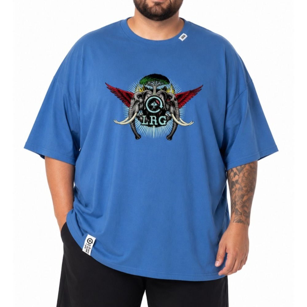 LRG Roots People T Shirt Men 4XL Blue Embroidered Streetwear Hip Hop Cotton Tee